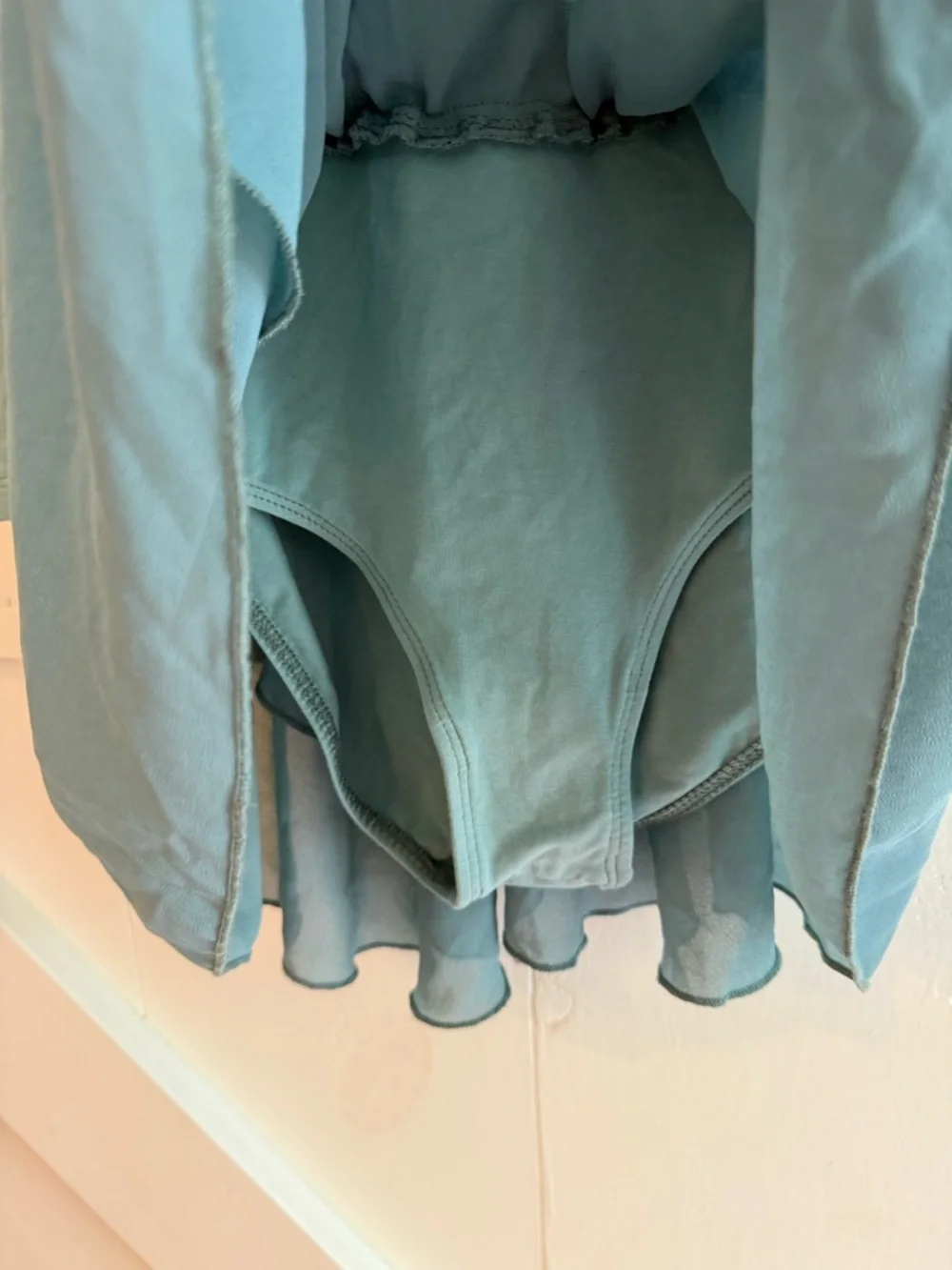 Girls Size 140 Mint Green Long Sleeve Lyrical Dance Leotard Dress Chiffon Skirt